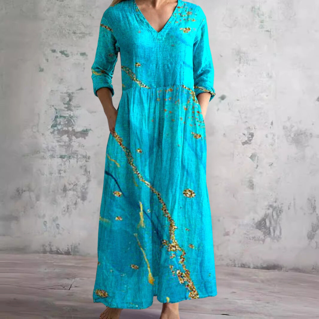 Dearyn | Vestido Maxi de Verano con Escote en V y Patrón Floral