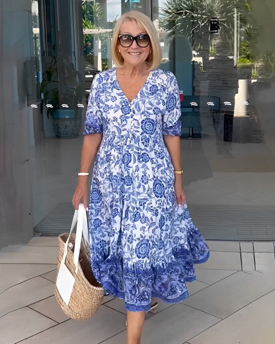 Keisha | Vestido Maxi Floral con Escote en V Elegante